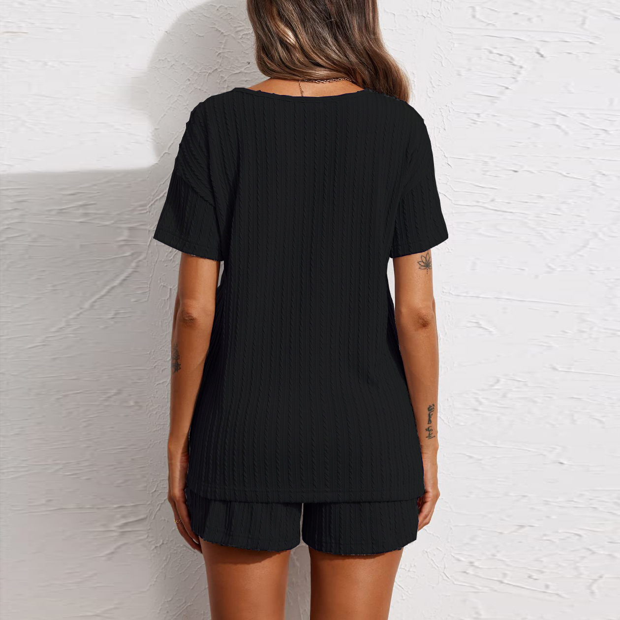 Womens Cable Knit Romper With Short Sleeve And Drawstring Waist